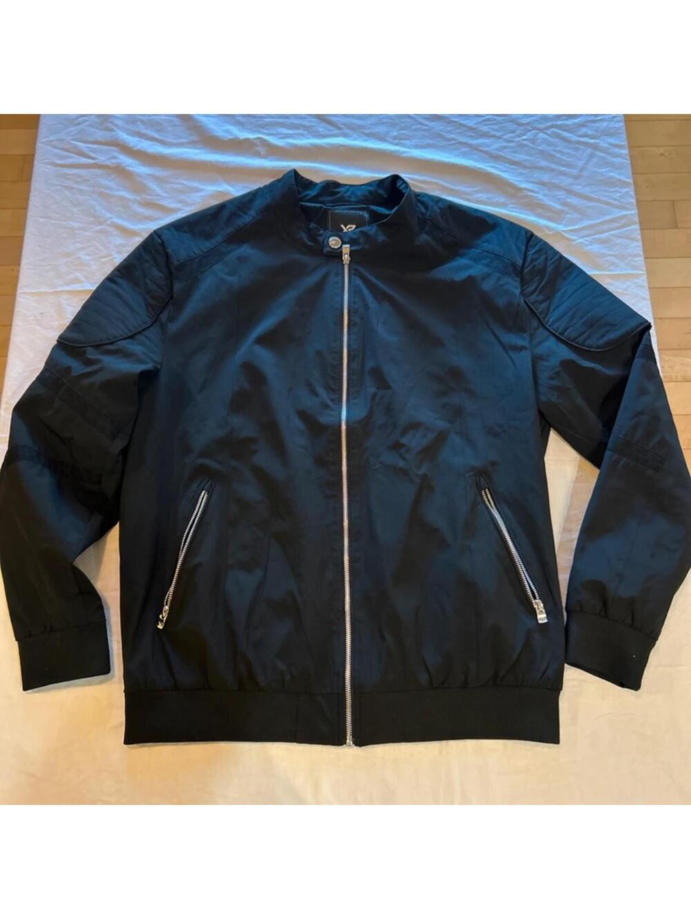 XR XRay Jeans Biker Bomber Jacket Black Mens Sz X-Large Full Zip Pockets Casual